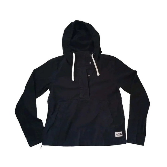 THE NORTH FACE Denim Jacket Women's Size XS Black Hooded Pullover Hoodie - Picture 2 of 13